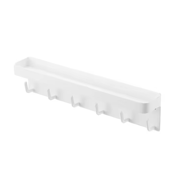 LLavero de pared con estante, bandeja de llaves con estante y 6 ganchos autoadhesivos, barra de llaves para oficina y baño, color blanco - 1
