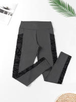 Pantalones de yoga, empalme de malla de gran tamaño, pantalones de levantamiento de glúteos y control abdominal para deportes y deportes - details 9