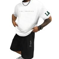Conjunto de camiseta casual de manga corta con estampado de letras de verano para hombre y pantalones cortos con cintura ajustable con cordón - details 2