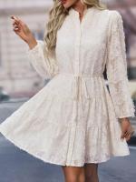 Vestido de manga larga para mujer con cuello levantado, moda coreana, Vintage, Color sólido, primavera y otoño, 2025 - details 10