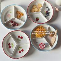 Ins placa de rejilla hogar cerámica profundización con tapa reducción de grasa tazón de distribución cuantitativa plato de partición plato de fruta caja bento - details 8