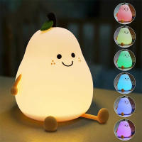 Night Lights for Kids Pear Shaped Cute Silicone Nightlight 7 Colors Dimmable Night Lamp USB Charging for Bedroom Bedside Room - details 4