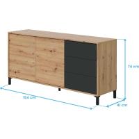 Mueble de Buffet de Estilo Brooklyn 2 Puertas y 3 Cajones Acabado en Color Roble Nodi y Gris Antracita Medidas: 154 cm (Ancho) x 74 cm (Alto) x 41 cm (Fondo) - details 2