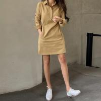Elegante Vestido de Verano de Manga Larga Camisa de Color Sólido con Botones Sueltos y Bolsillos - details 4