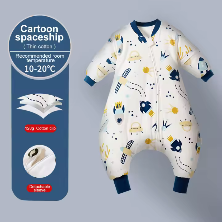 MOV-Saco de dormir de dibujos animados para bebés, saco de dormir grueso de dos patas con Mangas desmontables para niños y niñas, para Otoño e Invierno - 1
