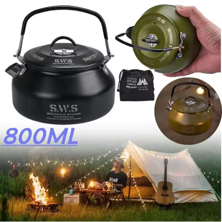 Tetera de 0,8 litros, olla ultra de acero inoxidable 304, VIES para exteriores y cafetera ligera para acampar - 1