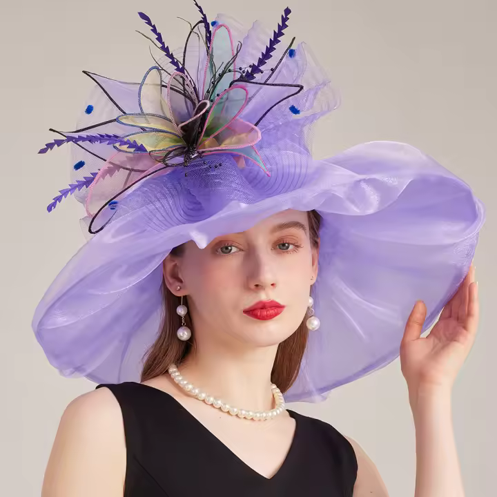 Sombreros de Verano para Mujer con Plumas y Flores en Organza y Poliéster Estilo Derby para Bodas y Té de Lujo - 1