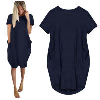 Vestidos casuales sueltos con cuello redondo y manga corta para mujer de talla grande - details 4