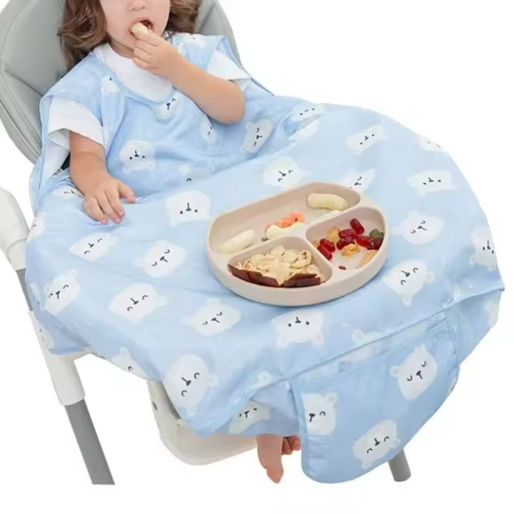 Silla de comedor para niños de 6 a 48 metros sin mangas para bebé, babero autoalimentable, mesa, delantal de una sola pieza - 1