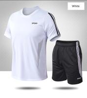 Conjunto deportivo de verano con tres rayas, pantalones cortos de manga corta, holgados para correr, secado rápido y transpirable - details 8