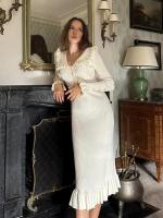 Maxivestidos con volantes de cintura alta para mujer, vestido largo ajustado de punto para otoño e invierno, vestido Vintage para mujer, Retro elegante - details 5