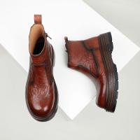 Botas Chelsea botas de cabeza redonda de piel de vaca de primera capa de suela gruesa botas de hombre con cremallera lateral - details 6
