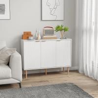 Mueble de salón con 3 puertas acanaladas y estante ajustable para TV, para dormitorio o sala de estar, 107x35x80 cm, blanco - details 8