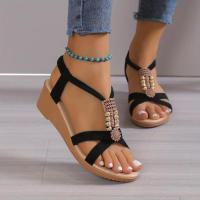 Women Cross Straps Sandals Open Toe Ankle Strap Slingback Wedge Platform Shoes Summer Comfy Boho Shoes - details 2