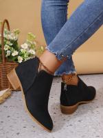 Zapatos de mujer de talla grande para las cuatro estaciones, estilo británico, color sólido, punta puntiaguda, casuales, con cremallera trasera, tacón bajo, tacón grueso, zapatos individuales 2025. - details 9