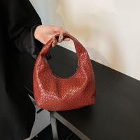 Bolso de hombro tejido en relieve para mujer, bolsa de mano de cuero PU suave, con asa superior pequeña, informal, para uso diario - details 5