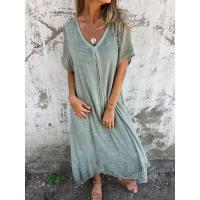 Vestido semiformal de moda confeccionado en algodón y lino con escote en V. - details 2