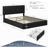 Cama Tapizada de Piel Marco de Cama Doble con 2 Cajones Ajustables en Altura - details 2