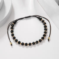 Moda Boho joyería ajustable pulsera con correa trenzada pulsera con cuentas de piedra de cristal negro para mujer accesorio joyería - details 4