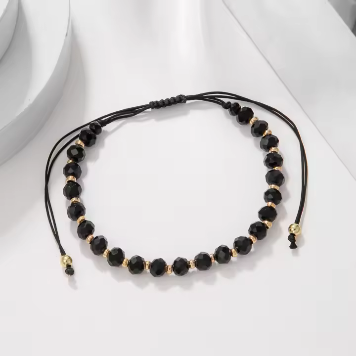 Moda Boho joyería ajustable pulsera con correa trenzada pulsera con cuentas de piedra de cristal negro para mujer accesorio joyería - 1