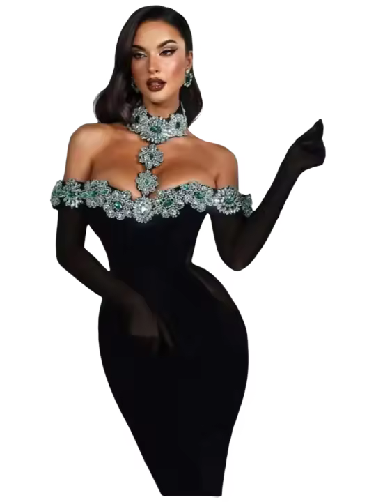 Verano vendaje 2025 mujeres celebridad Sexy Dias cristal negro Maxi vestido ceñido largo elegante vestido de fiesta de noche - 1