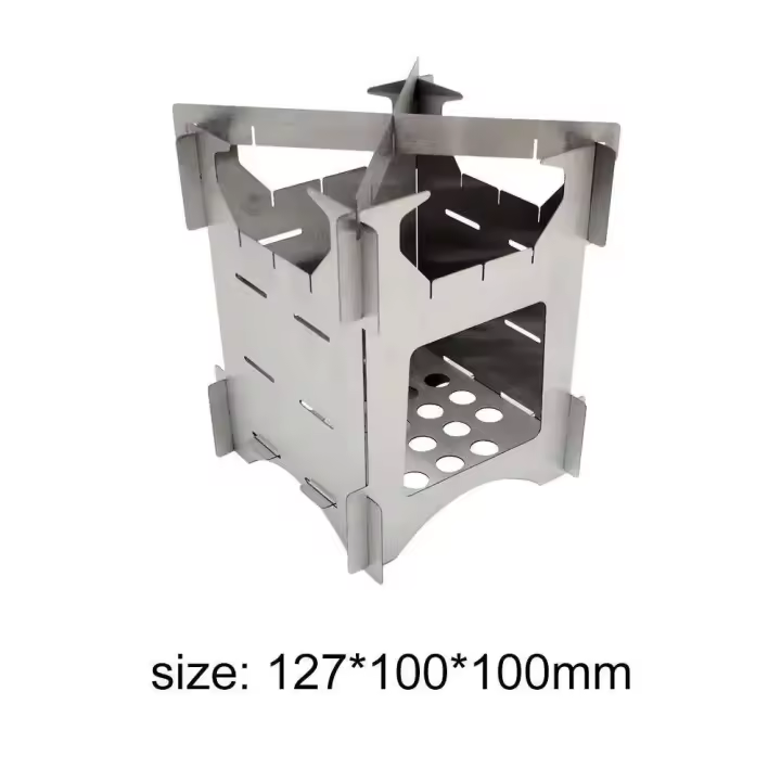 Mini estufa de leña para exteriores, parrilla portátil para acampar, picnic, barbacoa, VIE, plegable, acero inoxidable, carbón - 1