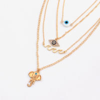 Collar con colgante de nariz de elefante y ojo de demonio azul, cadena fina multicapa a la moda para mujer - details 8