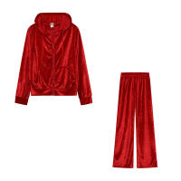 Conjunto de dos piezas de terciopelo coreano con diamantes para deportes y ocio, novedad de otoño e invierno, 2024 - details 11