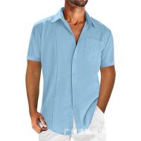 Camisa de algodón y lino de manga corta para hombre, casual, de color sólido, con encaje, de Mov Summer. - details 9