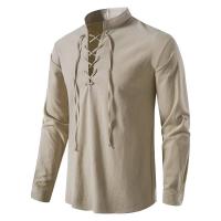Nueva blusa informal para hombre, Tops de lino y algodón, camiseta de manga larga, camisas de Yoga Vintage con tapeta inclinada para primavera y otoño - details 13