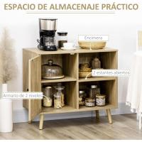 Mueble Auxiliar de Cocina Buffet de Salón con Puerta de Ratán y 2 Estantes de Almacenamiento - details 3