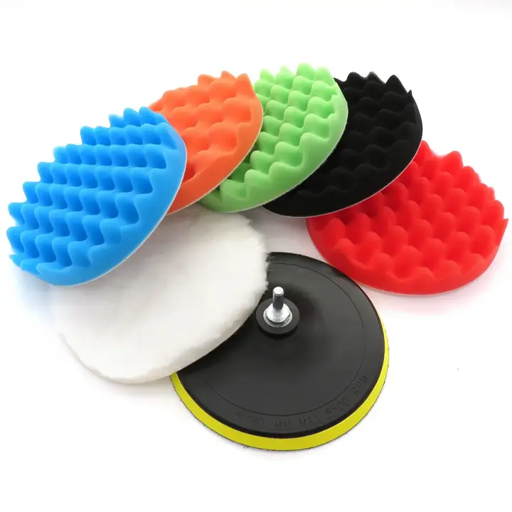 Esponja de Pulido Autoadhesiva 8 Piezas Set Para Muelas de Ruedas y Coche Adaptador de Taladro de Muelle de Floca de 3/5/7 pulgadas - 1