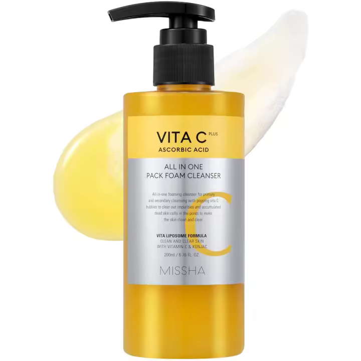 MISSHA Vita C Limpiador facial de espuma de burbujas todo en uno 6.76 Fl oz / 200 ml - Desintoxicación profunda de poros, burbujas mágicas con 99% de vitamina C pura, - 1