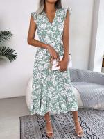 Vestido estampado de primavera y verano para mujer, largo Tre sin mangas, con cuello de seta comestible, adecuado para vacaciones - details 8