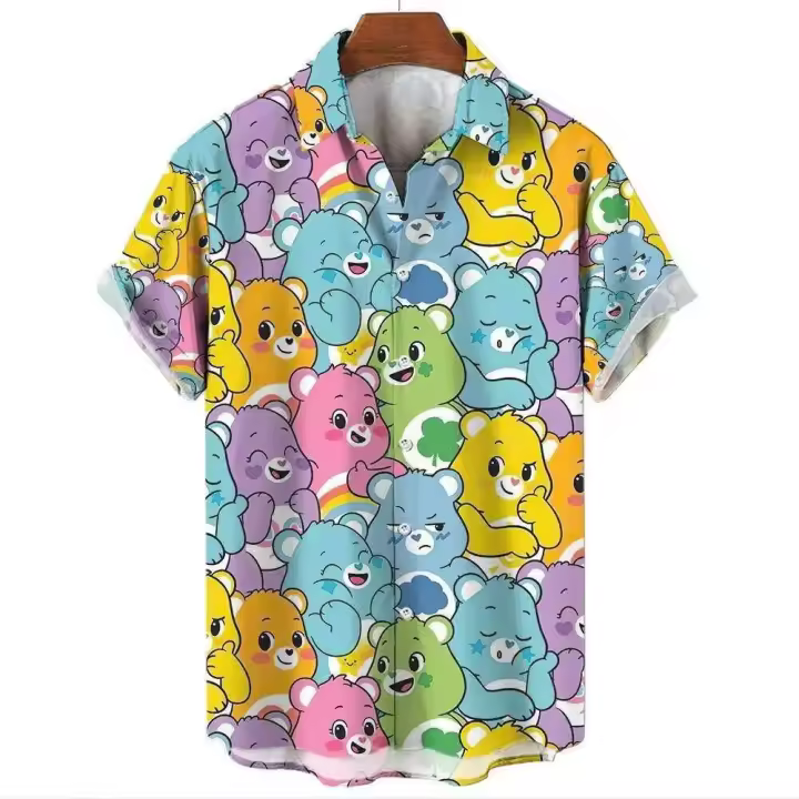 Camisas Casuales para Hombres con Estampado 3D de Oso Ropa de Verano Novedosa, Mangas Cortas, Tallas Grandes y Sueltas - 1