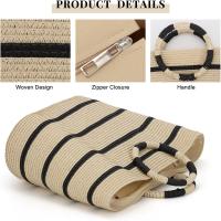 Bolso de compras de verano para mujer Pa cesta grande tejida a rayas bolso VIE de vacaciones en la playa de Rafia - details 2