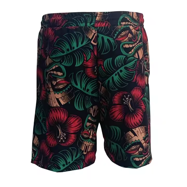 bañador hombre,Pantalones cortos deportivos con estampado de flores y dientes para hombre, Estilo Hawaiano informal, ropa de verano - 1