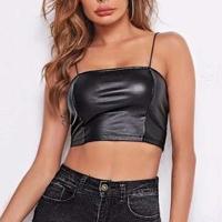 Camisetas sin mangas eróticas con purpurina para mujer, chaleco de charol para mujer, Top corto Sexy con tirantes finos 2022 - details 12
