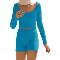 BUNO-Conjunto de ropa de estar por casa para mujer, tops ajustados de manga larga y pantalones cortos de motorista, 2 piezas, verano, 2025 - details 76
