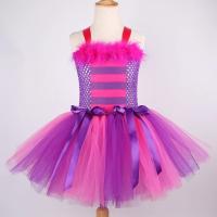 en el país de las Maravillas Cheshire gato niñas tutú vestido rosa caliente púrpura dibujos animados tul niñas vestido de fiesta niños Halloween Cosplay - details 2