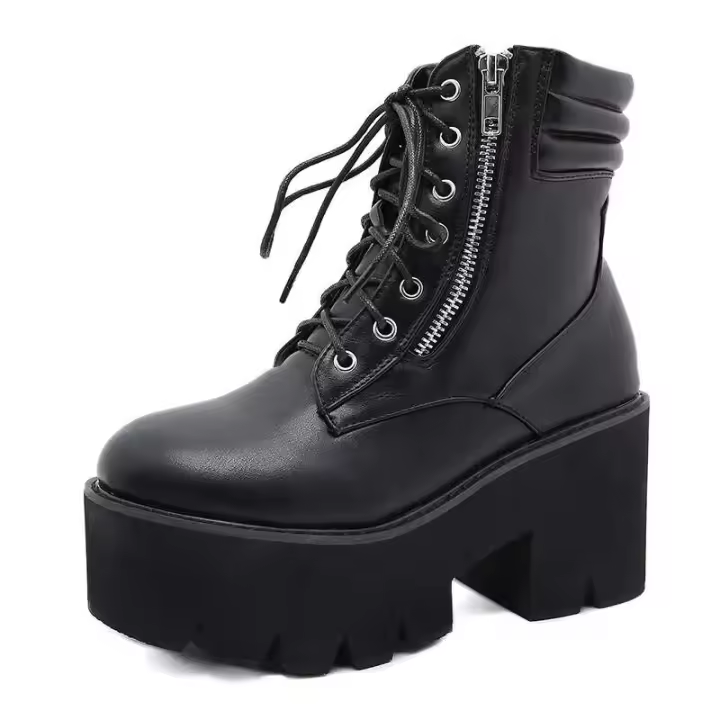 Dropshipping Logo estilo gótico tacones altos zapatos de mujer botas de suela gruesa con cremallera lateral grande - 1