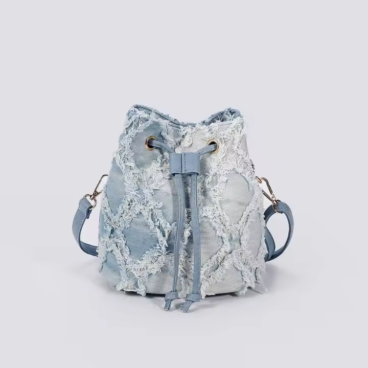 Bolso de mezclilla tie-dye para mujer, nueva bolsa de cubo premium, bolso versátil de verano, bolso nicho para mujer, bolso mensajero. - 1
