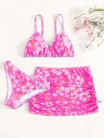 Conjunto de 3 Piezas de Bikinis para Adolescentes con Falda Cubierta, Traje de Baño con Estampado Floral para Niñas, Moda Hawaiana, Traje de Baño de Secado Rápido para la Playa, 13-16 Años - details 0
