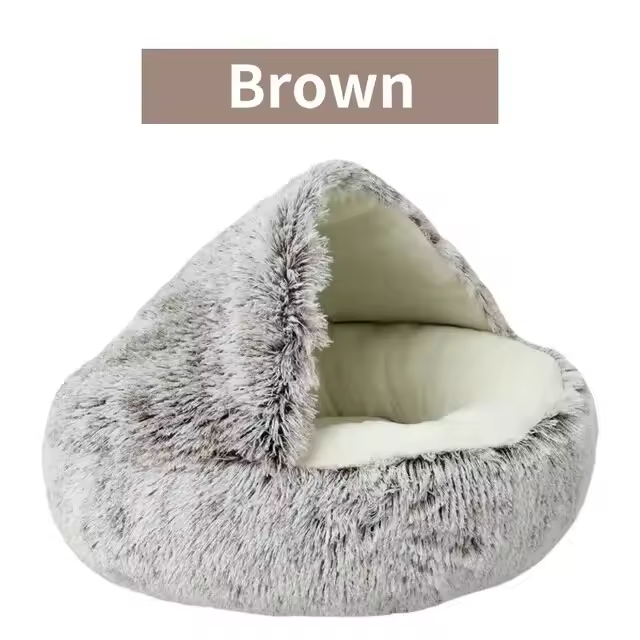 Cama de felpa suave con funda para mascotas, colchón redondo para gatos y perros, cueva cálida para dormir 2 en 1 para perros pequeños - 1