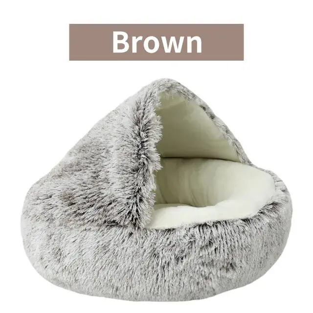 Cama de felpa suave con funda para mascotas, colchón redondo para gatos y perros, cueva cálida para dormir 2 en 1 para perros pequeños - 1