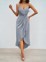 2025 novedad de verano para mujer, vestido con tirantes de Color sólido a la moda para mujer - details 2