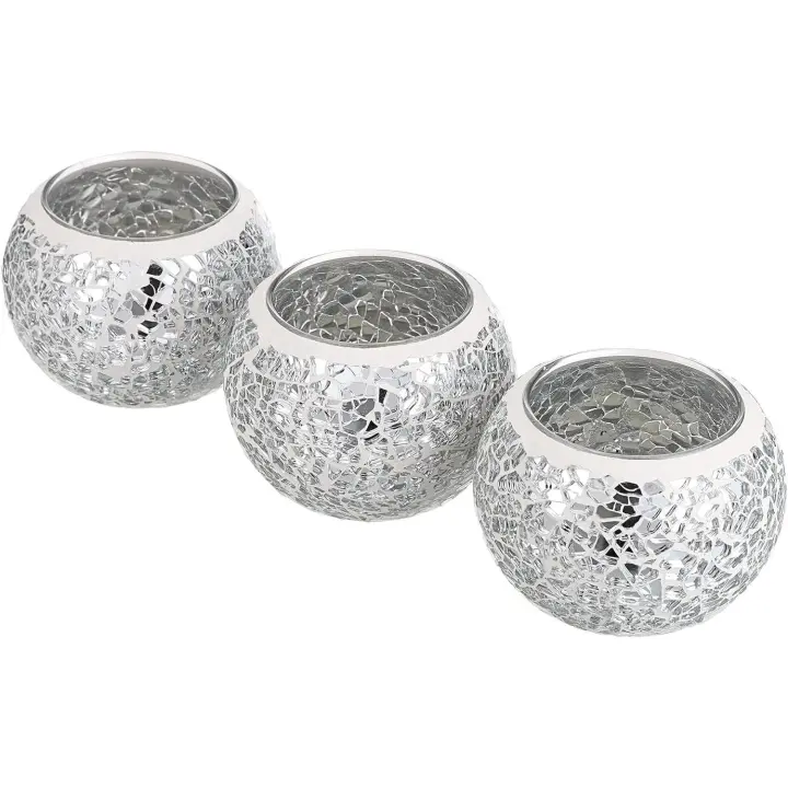 Juego de 3 portavelas de cristal de mosaico, soportes decorativos para velas, centros de mesa redondos para mesa, boda, fiesta - 1