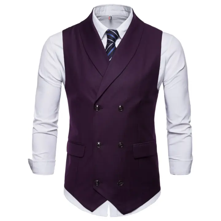 #   4822 Chaleco de traje para hombre, chaleco de vestir de color sólido, chaleco de doble botonadura para hombre, chalecos formales sin mangas ajustados para hombre de talla grande 4XL - 1
