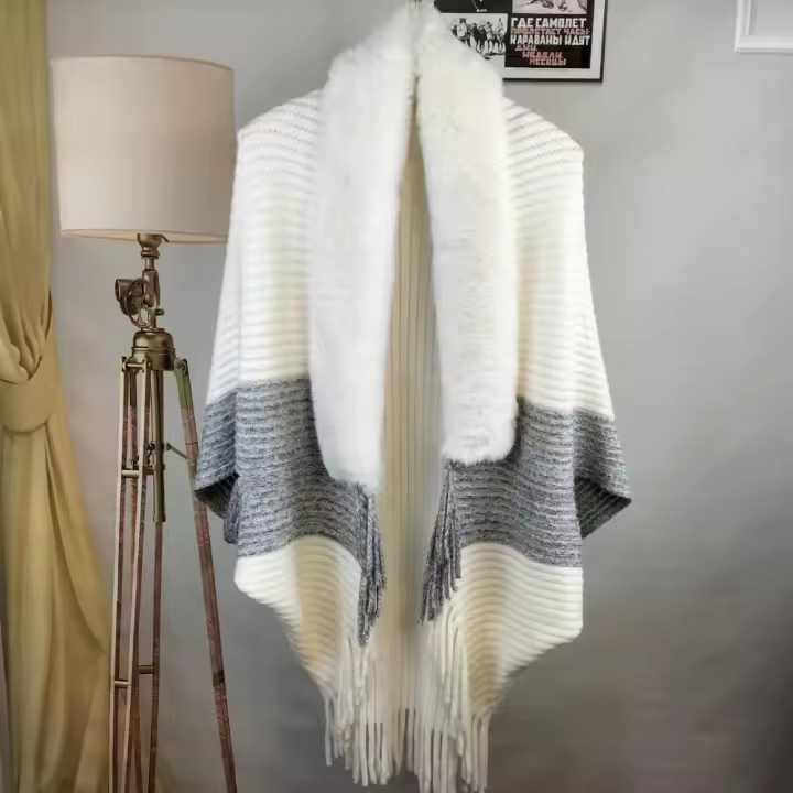 Bufanda cálida de felpa para mujer, chal suelto grueso de punto con piel sintética para vestidos de noche y boda, Invierno - 1