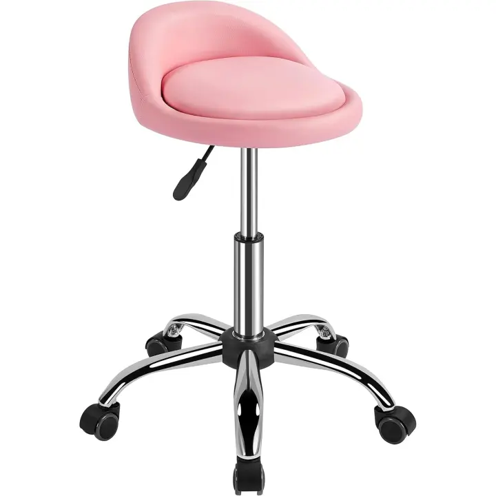 Taburete redondo giratorio de piel sintética para oficina, silla de oficina con ruedas, altura ajustable, silla de trabajo rosa. - 1